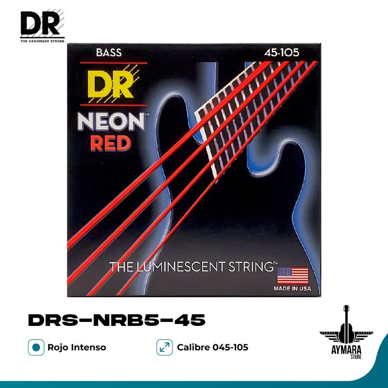 DR - DR DRS-NRB5-45 Cuerdas Para Bajo HiDef Neon Red