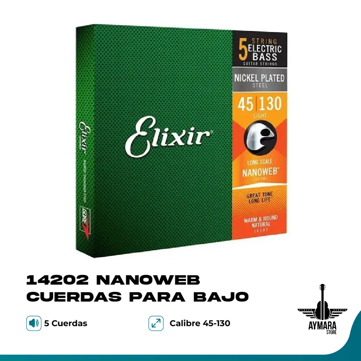 ELIXIR - Elixir 14202 Nanoweb Cuerdas para Bajo 5 045-130