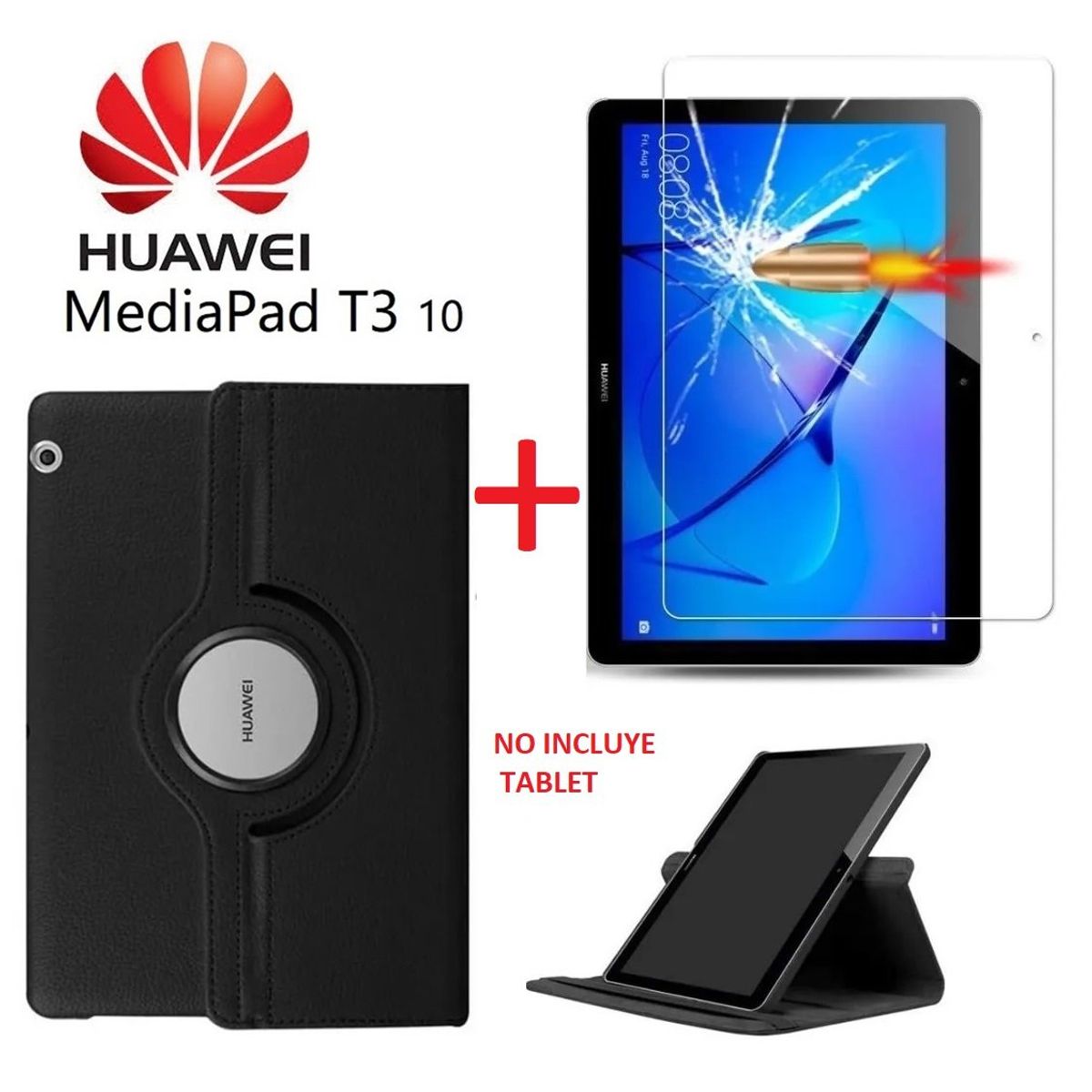 GENERICO - Funda Giratoria y Mica Vidrio Templado para Huawei MediaPad T3 10.