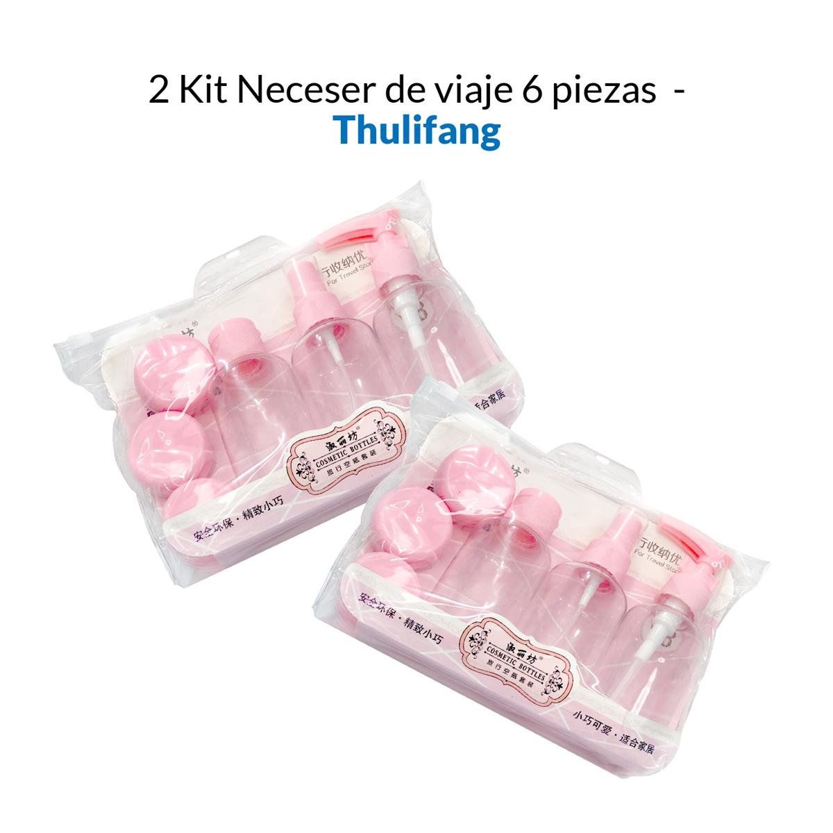 GENERICO - 2 Kit Neceser Cremero De Viaje 6 Piezas Rosado_.