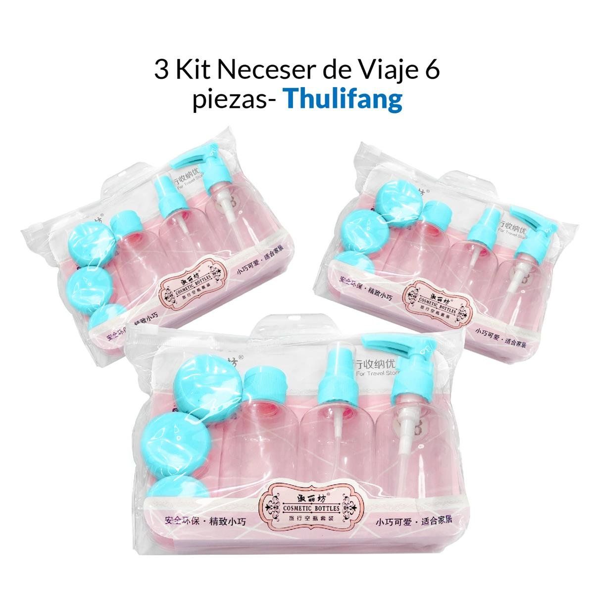 GENERICO - 3 Kit Neceser Cremero De Viaje 6 Piezas Turquesa_.