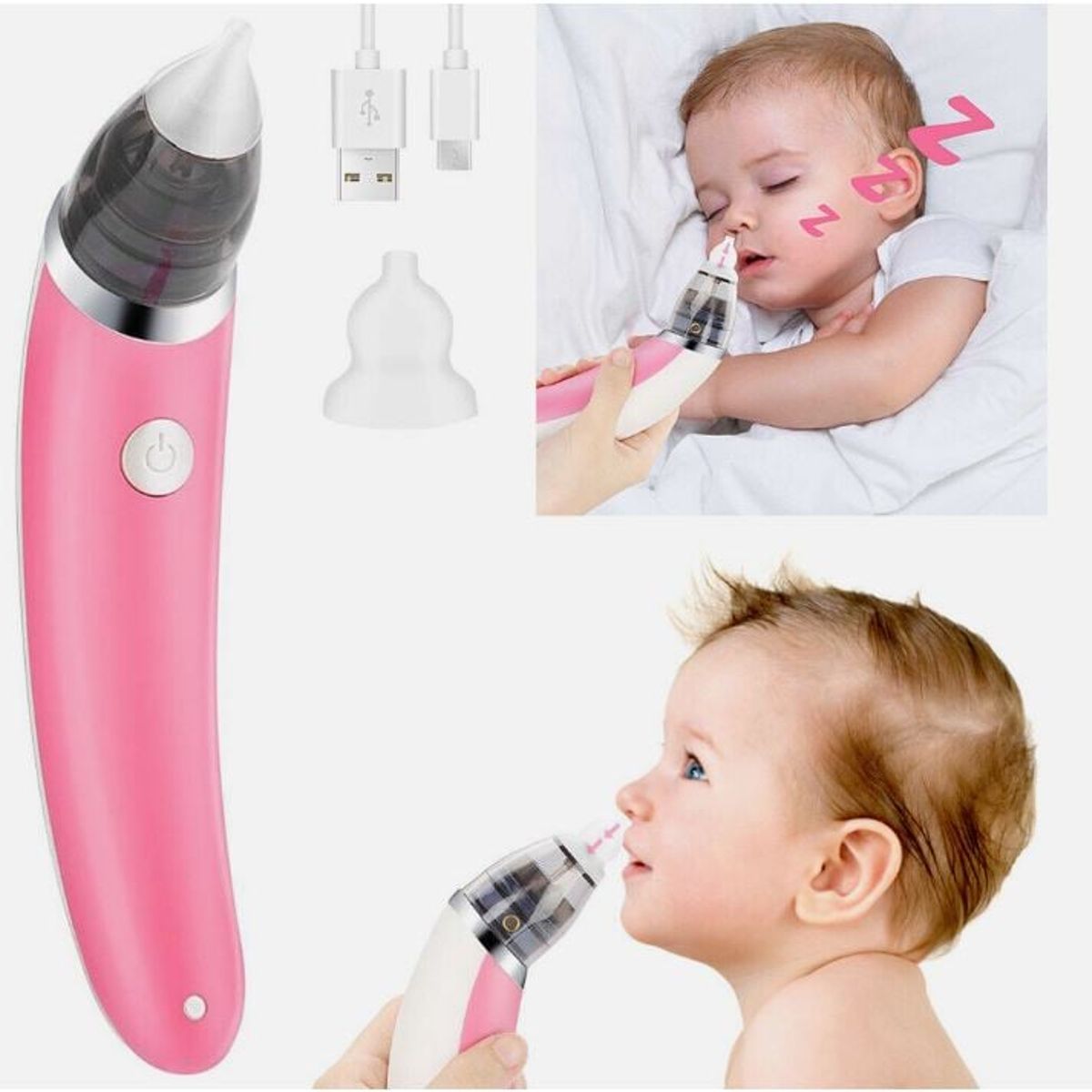 GENERICO - Aspirador Nasal Electrico Recargable Infantil Rosado