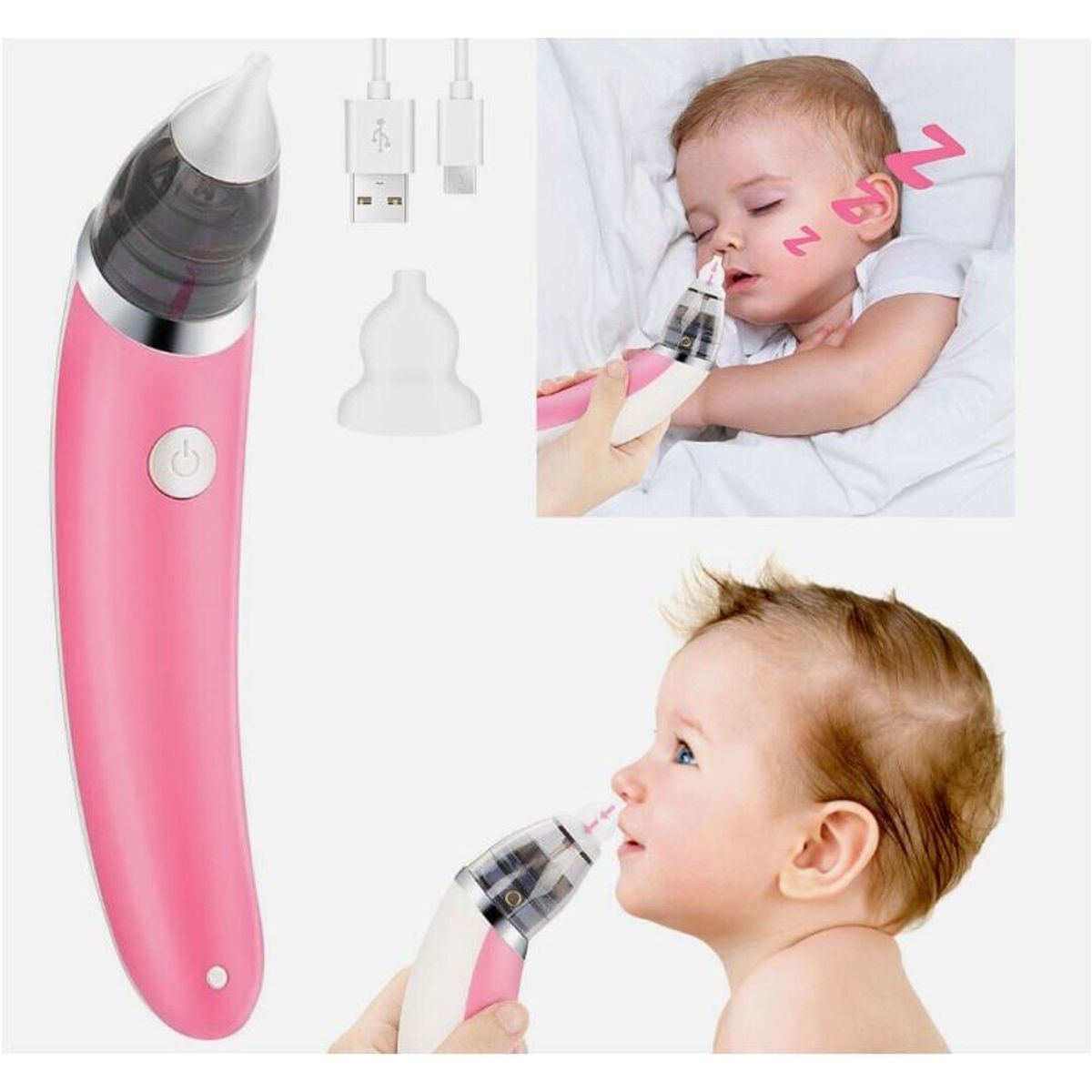 GENERICO - Aspirador Nasal Electrico Recargable Infantil Rosado