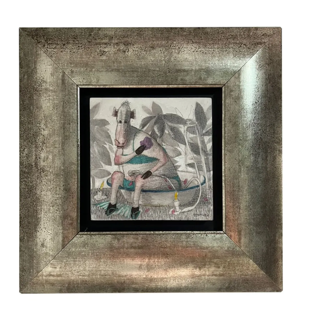 GENERICO - Cuadro al Óleo Colección Ventura Cow I 44x44 cm