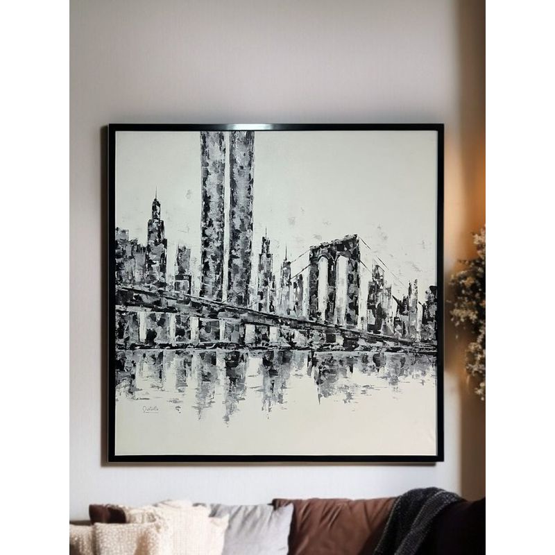 MAP DESIGN HOME - Cuadro Decorativo al Óleo Puente Brooklyn 103x103 cm