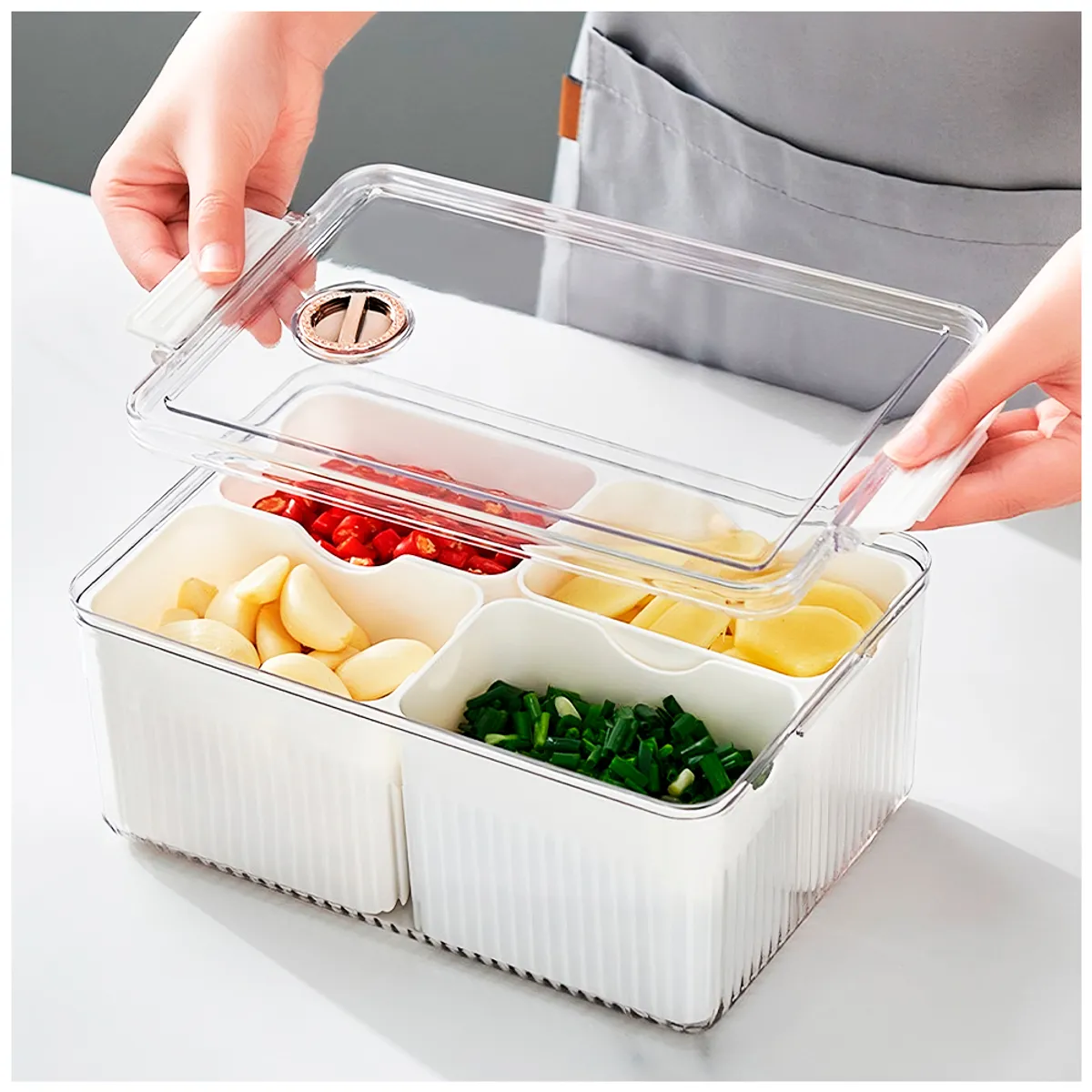 KELLER - Caja Organizador Contenedor Alimentos Frutas Tapa 4 Divisiones F30 BL
