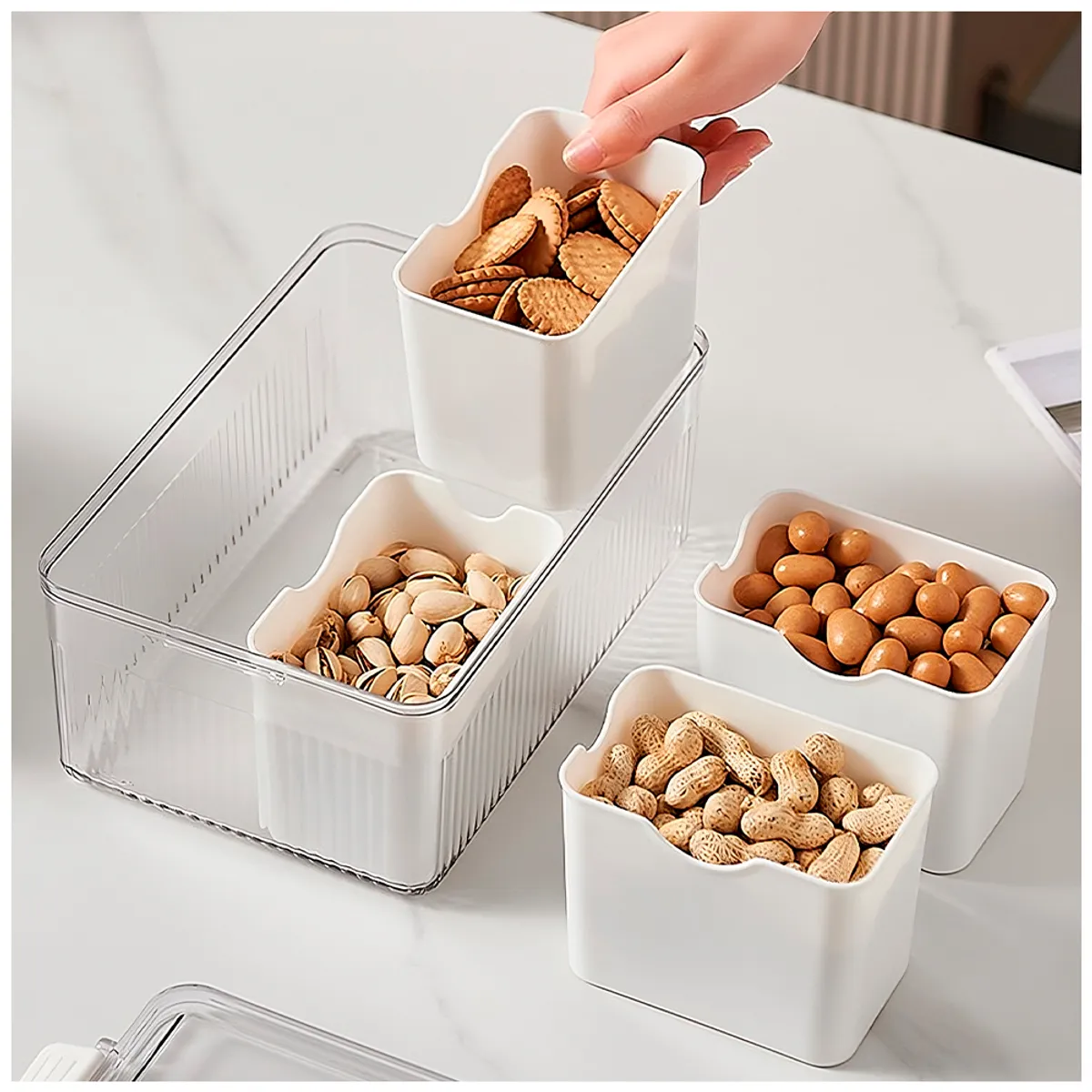 KELLER - Caja Organizador Contenedor Alimentos Frutas Tapa 4 Divisiones F30 BL