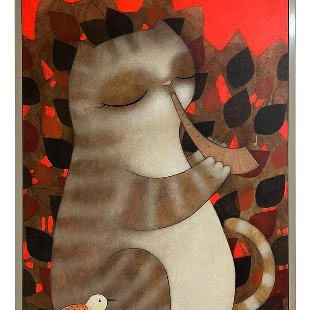 MAP DESIGN HOME - Cuadro Decorativo al Óleo Cantar Felino 63x83 cm