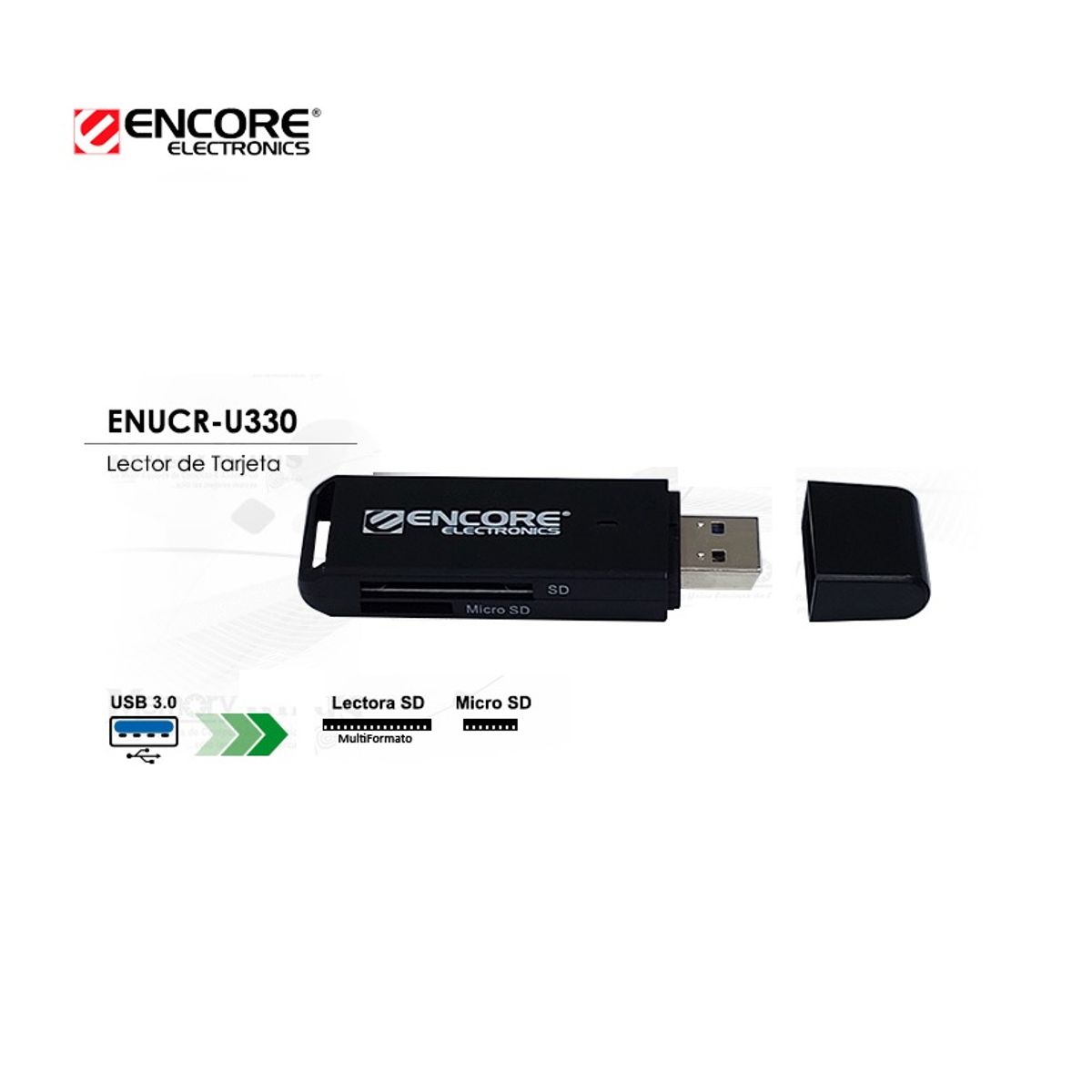 ENCORE ELECTRONICS - Lectora de Memorias SD/MSD USB 3.0 Card Reader