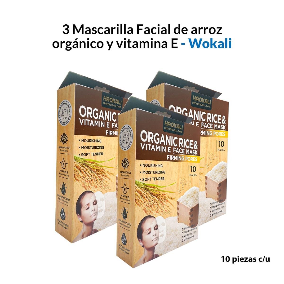 WOKALI - 3 Mascarilla Facial De Arroz 30Ml X 10 Piezas Wokali