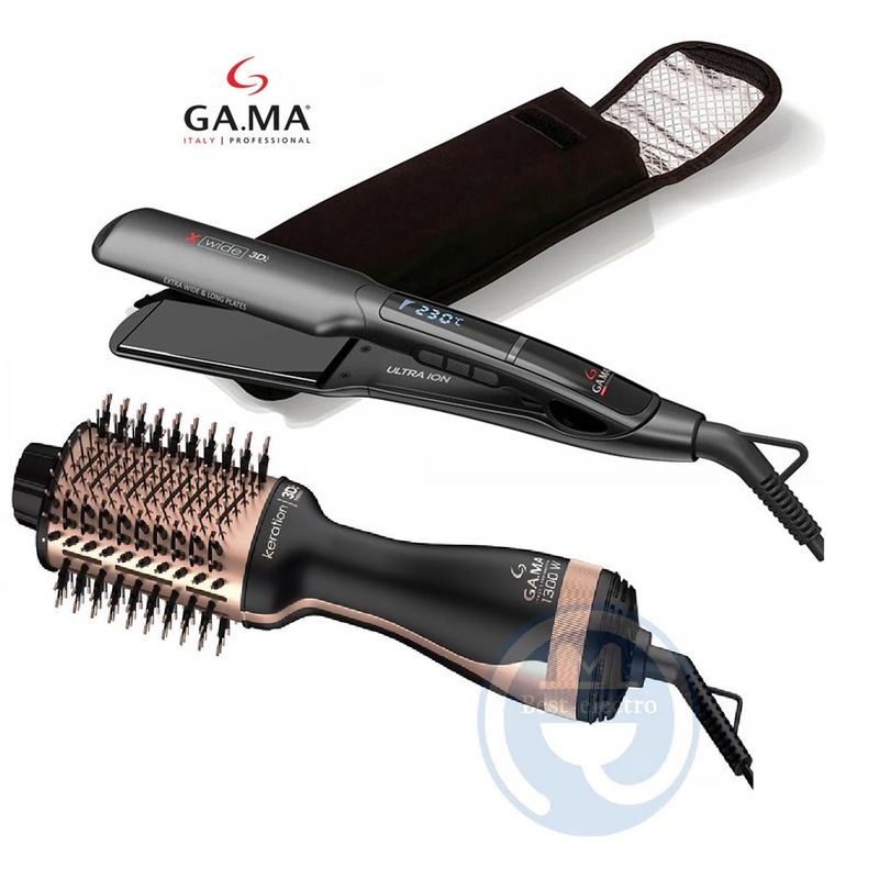 GAMA - Combo Cepillo Keration 3D + Plancha Titanio X-Wide 3D