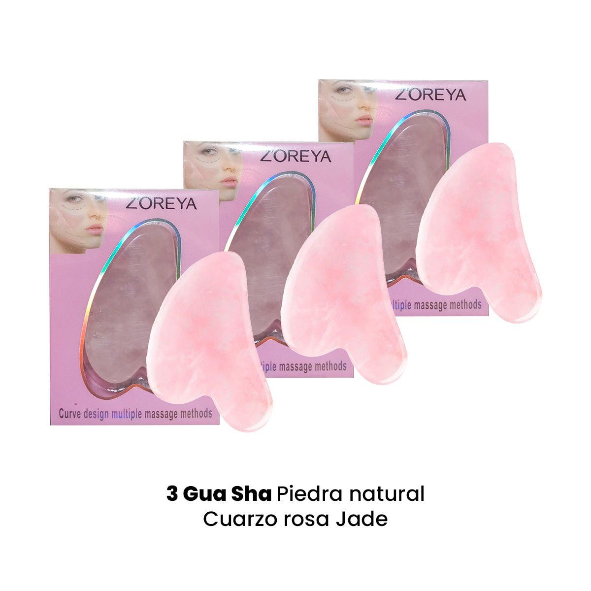 GENERICO - 3 Gua Sha Piedra natural Cuarzo rosa Jade_.