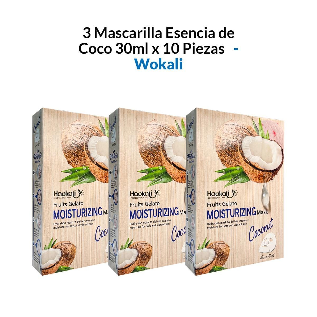WOKALI - 3 Mascarilla Esencia De Coco 30Ml X 10 Piezas  Wokali_.