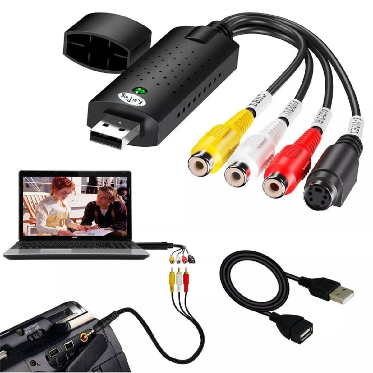 GENERICO - CAPTURADOR DE VIDEO RCA USB AUDIO Y VIDEO MI100 Easycap