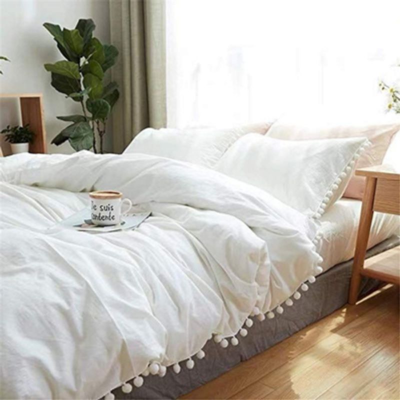 GENERICO - Funda Duvet  Plumón Pompones King Blanco Algodón Pima