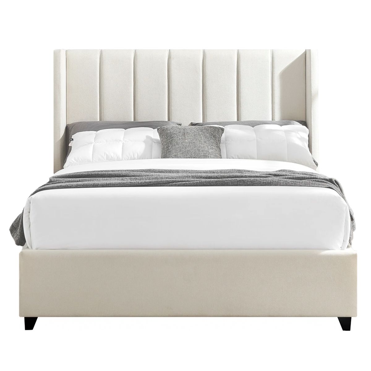 GENERICO - Cama Tapizada Listón Nia Ivory 2 Plazas