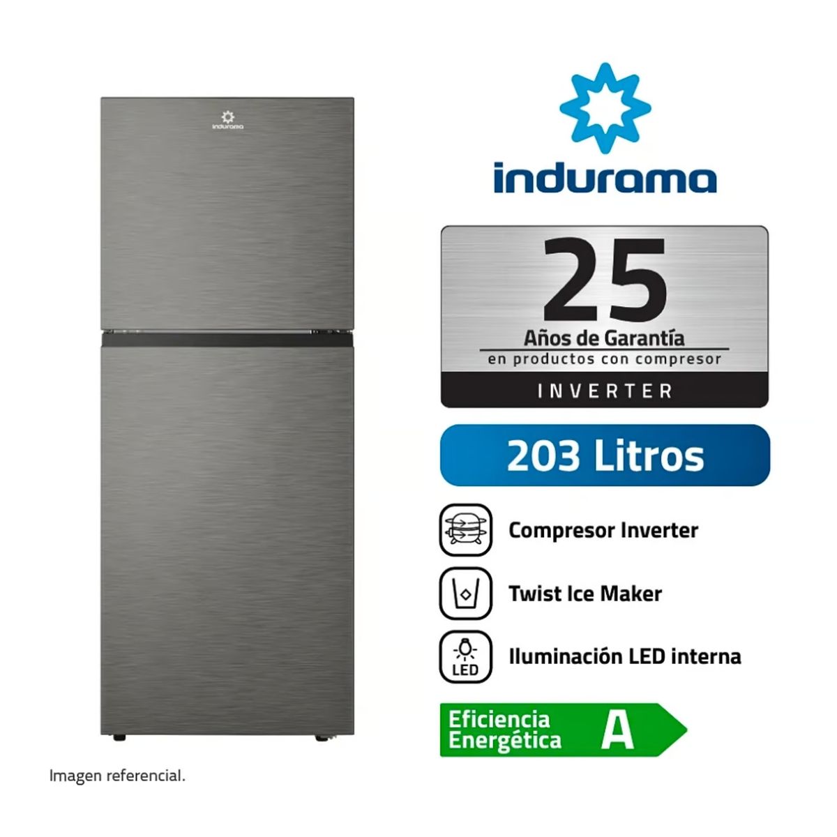 INDURAMA - REFRIGERADORA INDURAMA RI-359I TOP FREEZER 203L CROMA