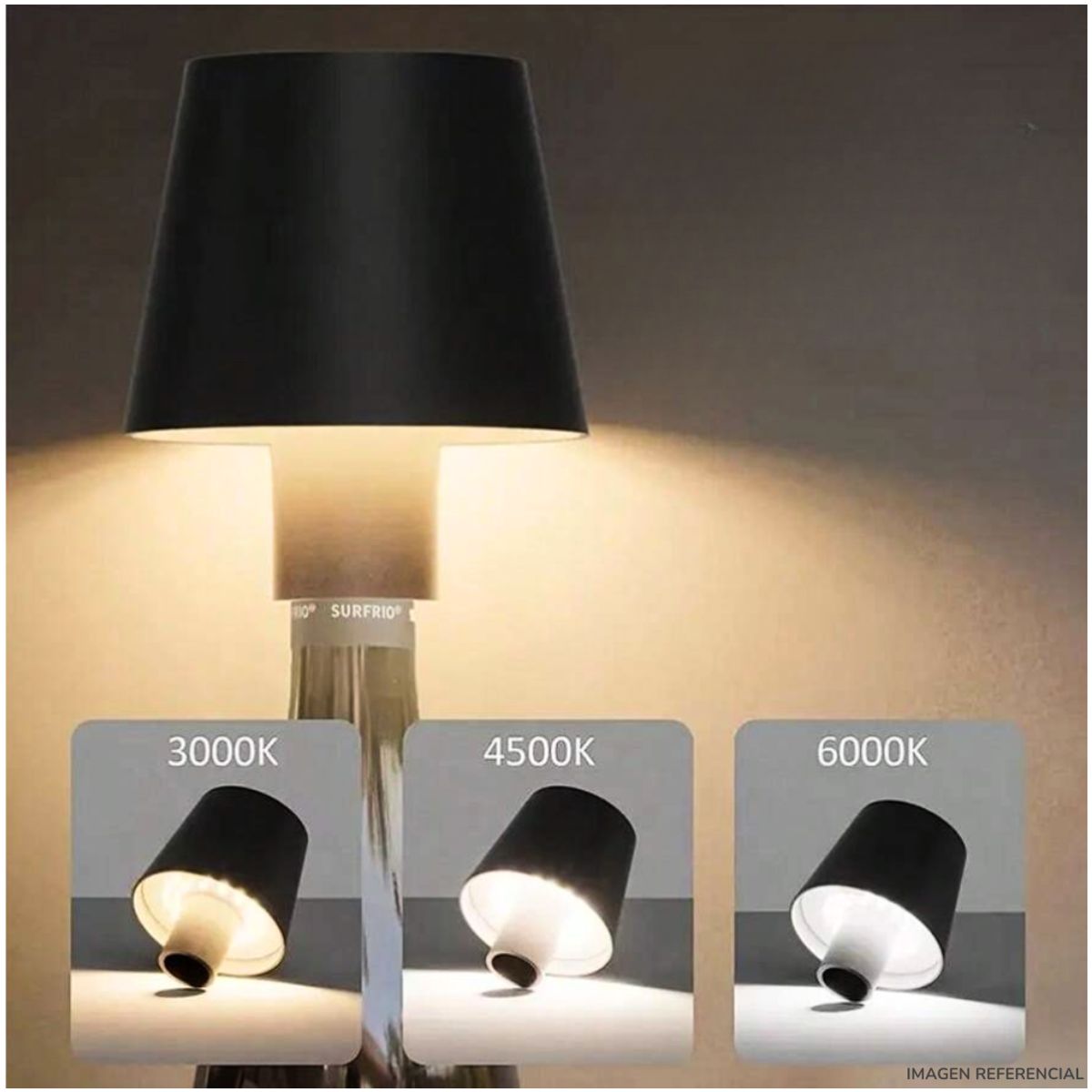 INSPIRA MARKET - Lampara de mesa para botella LED portatil 3 tipos de iluminación