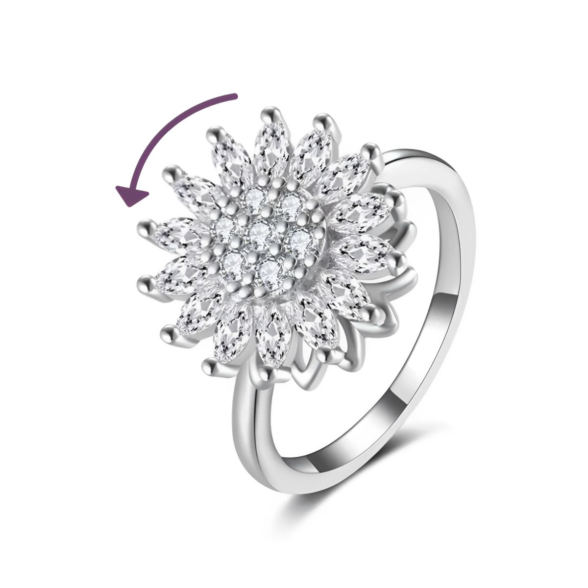 GENERICO - Anillo Mujer Girasol Giratorio Regalo Joya Acero Plateado