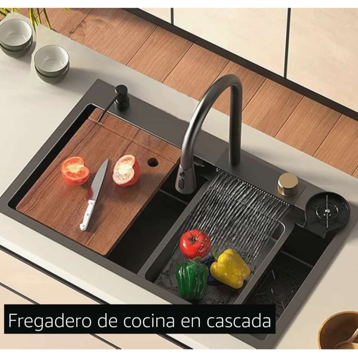 GENERICO - Lavadero Multifuncional Tipo Cascada Negro 75x45x22