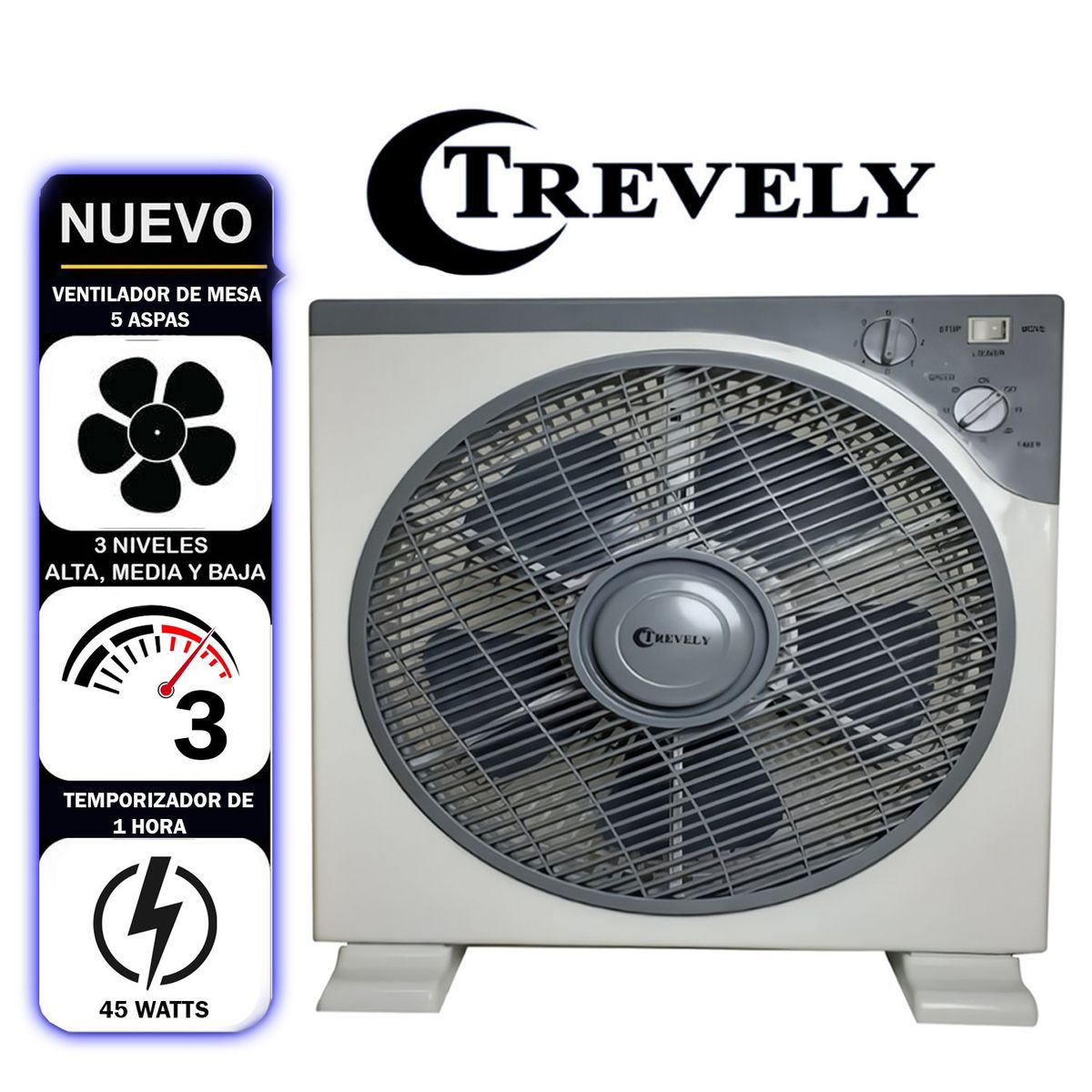 TREVELY - Ventilador de MesaTrevely 3V 45 Watts con Temporizador  VT-12A