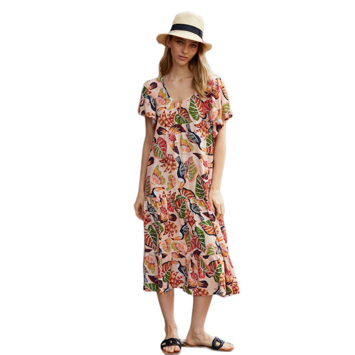 PERMUTA - Vestido midi Manga corta estampado Luna Tucanes Permuta