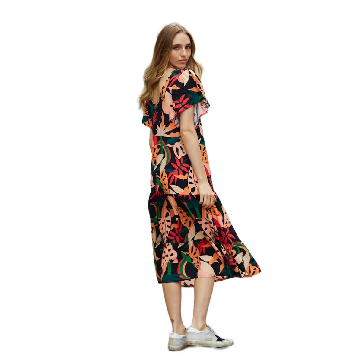 PERMUTA - Vestido midi Manga corta estampado Luna Negro Permuta