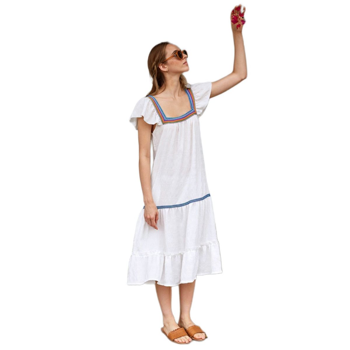 PERMUTA - Vestdio midi manga corta color entero Flo Permuta