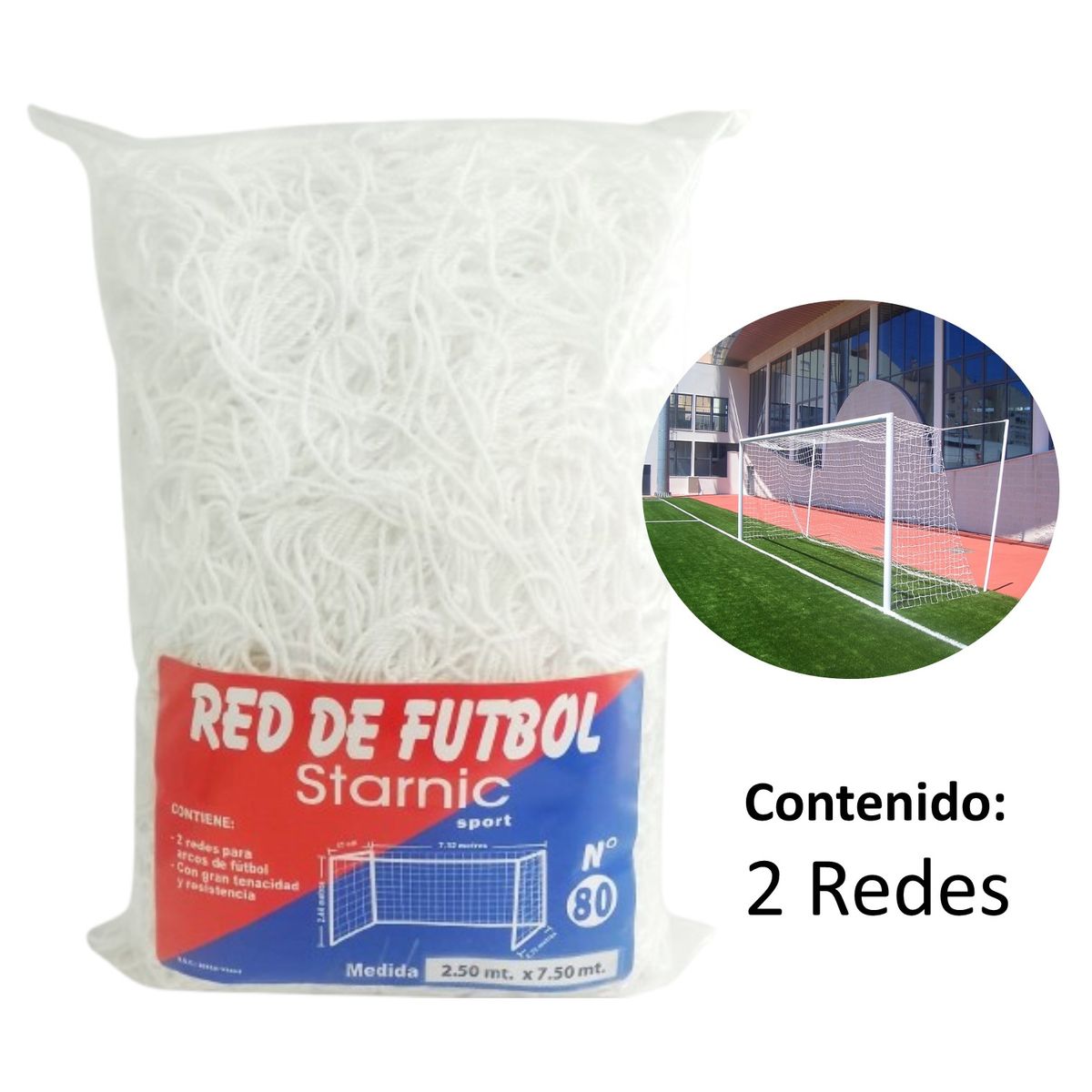 GENERICO - RED MALLA PARA ARCO DE FÚTBOL 7.50m x 2.50m Nº 80 BLANCO
