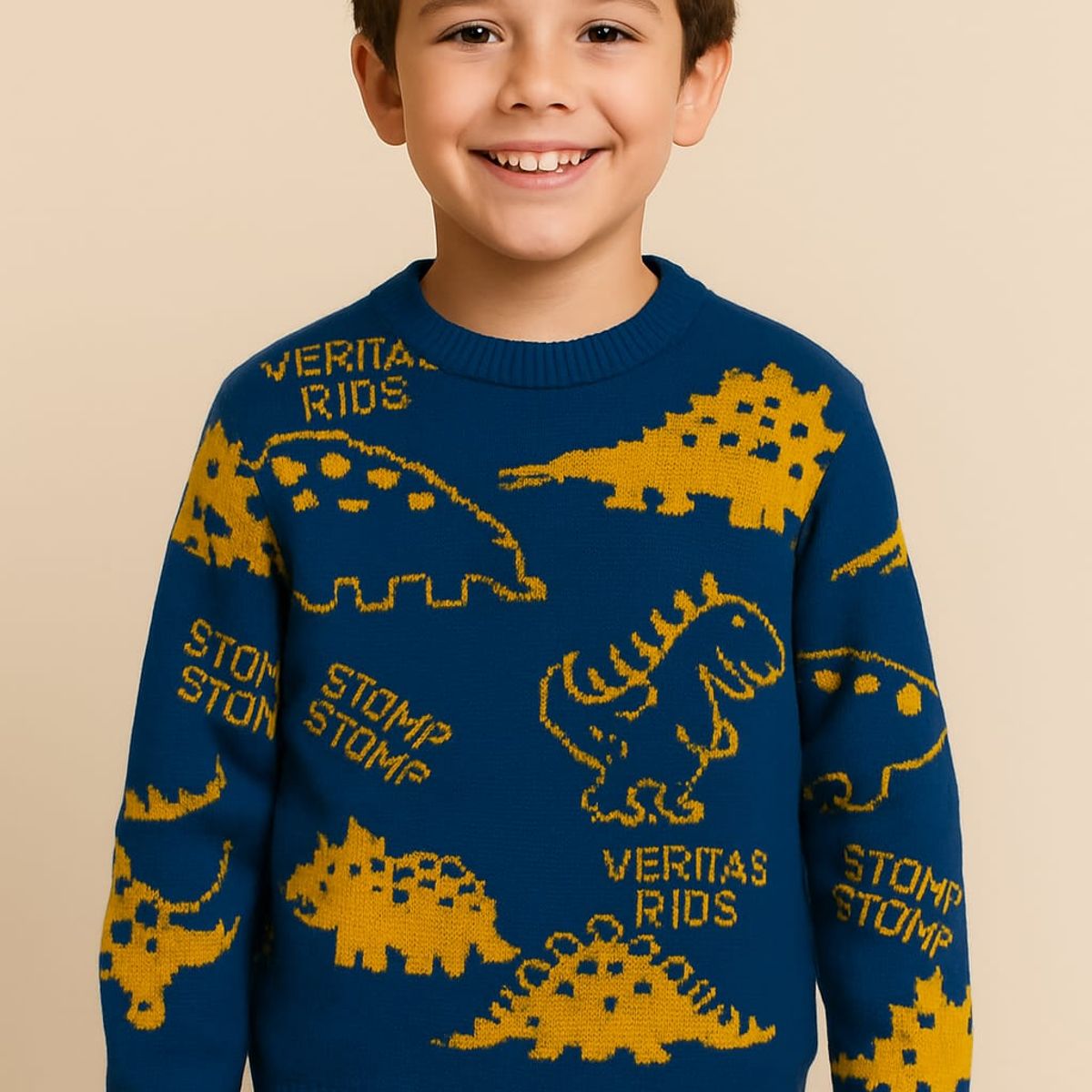 GENERICO - Chompa de invierno para niños  chompa de lana diseño dinosaurios Acero