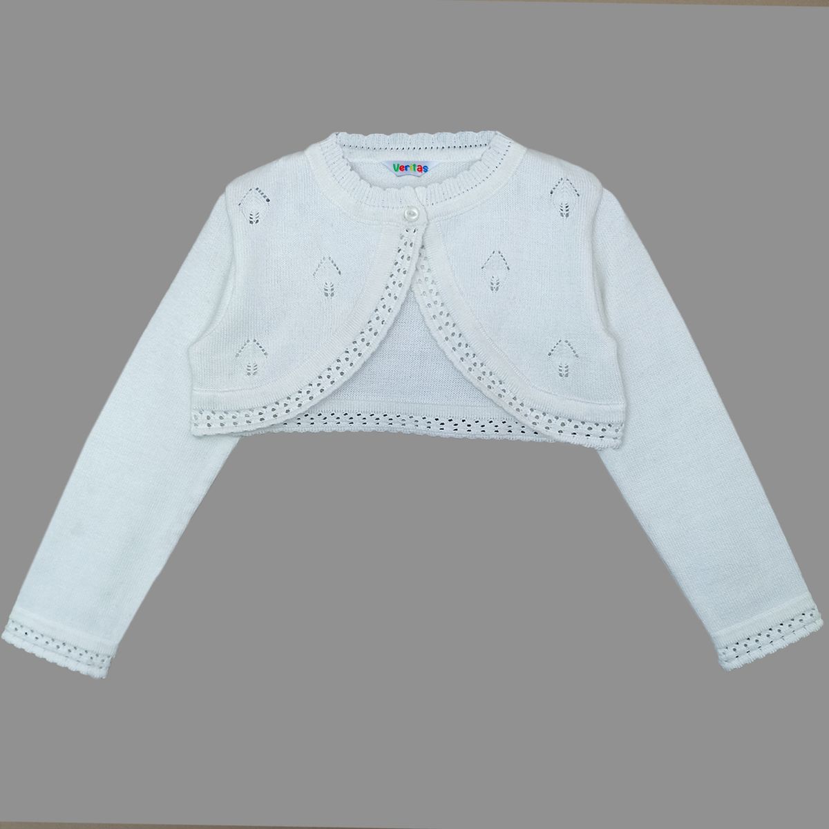 GENERICO - BOLERO TEJIDO NIÑA COLOR BLANCO HOJITAS.