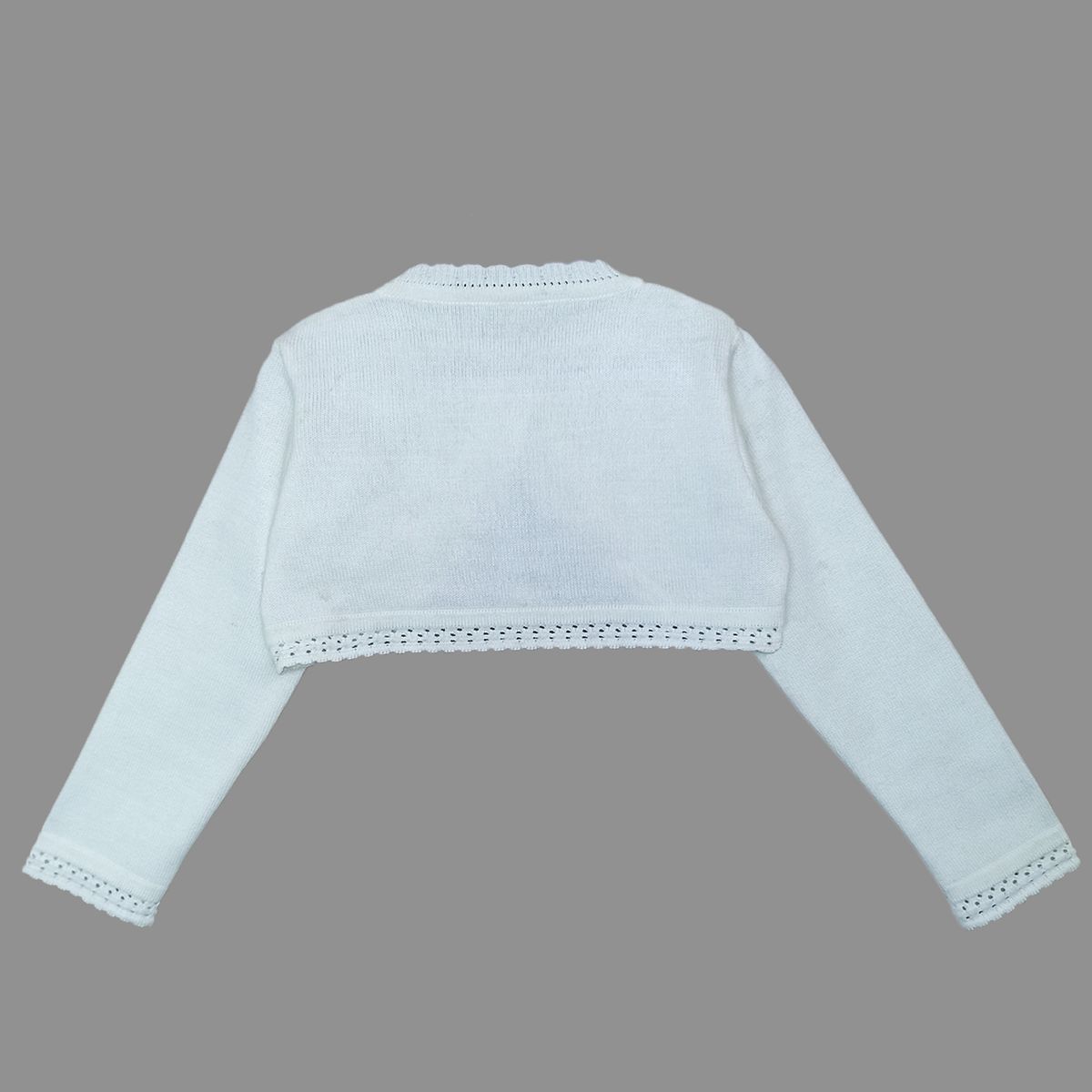 GENERICO - BOLERO TEJIDO NIÑA COLOR BLANCO HOJITAS.