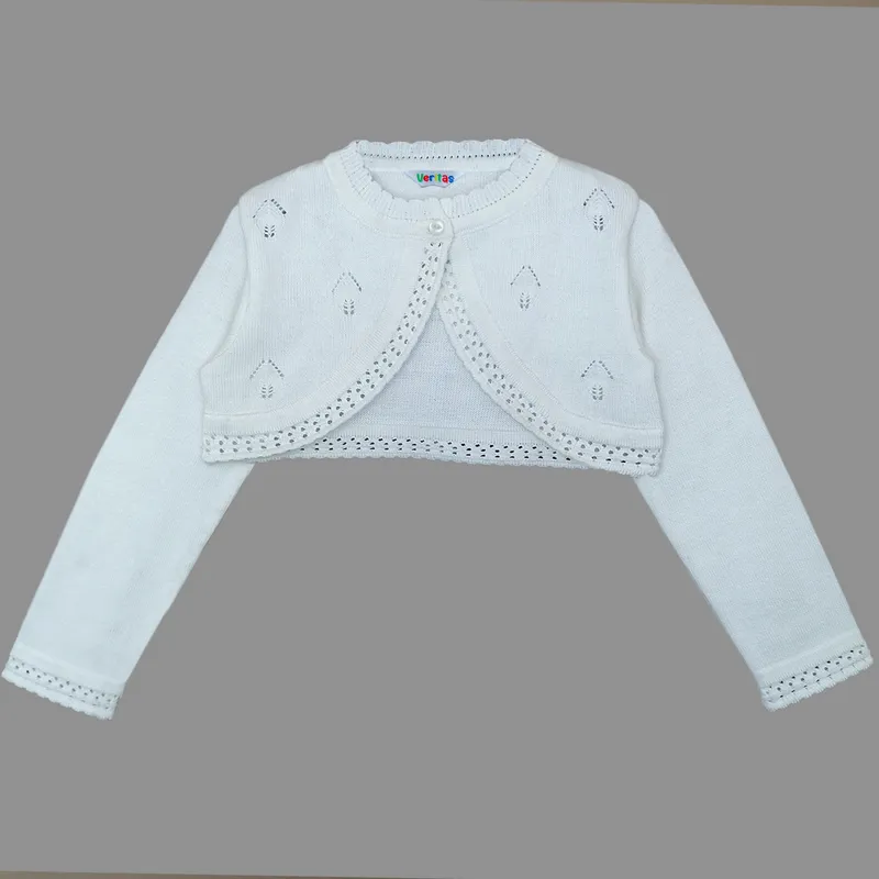 GENERICO - BOLERO TEJIDO NIÑA COLOR BLANCO HOJITAS.