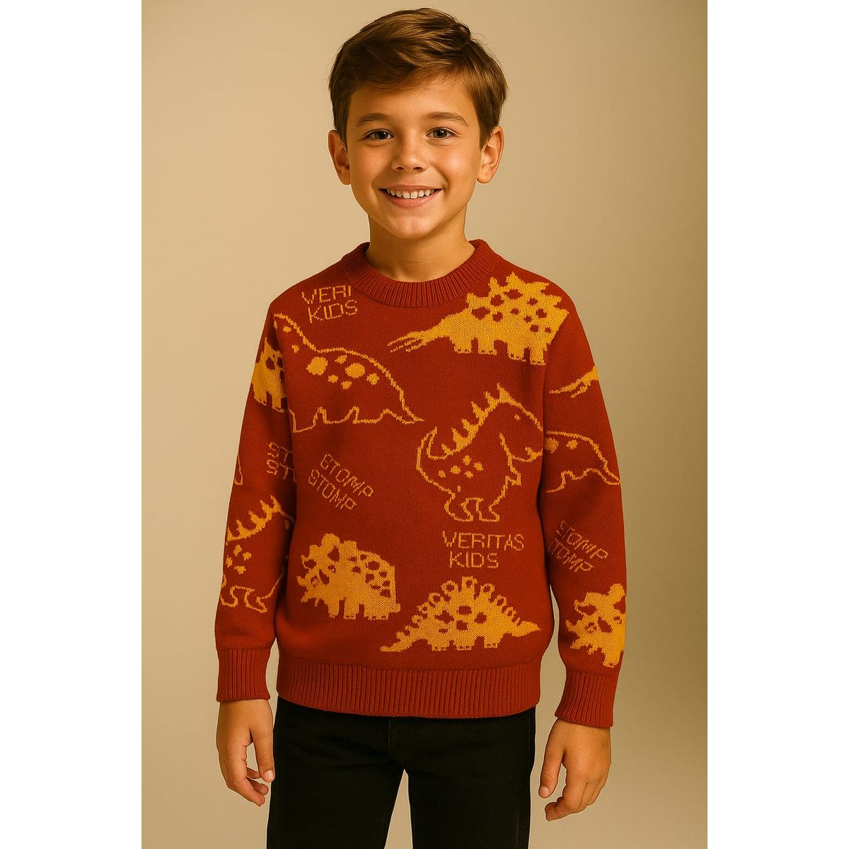 GENERICO - Chompa de invierno para niños  Suéter de lana diseño dinosaurios Rojo