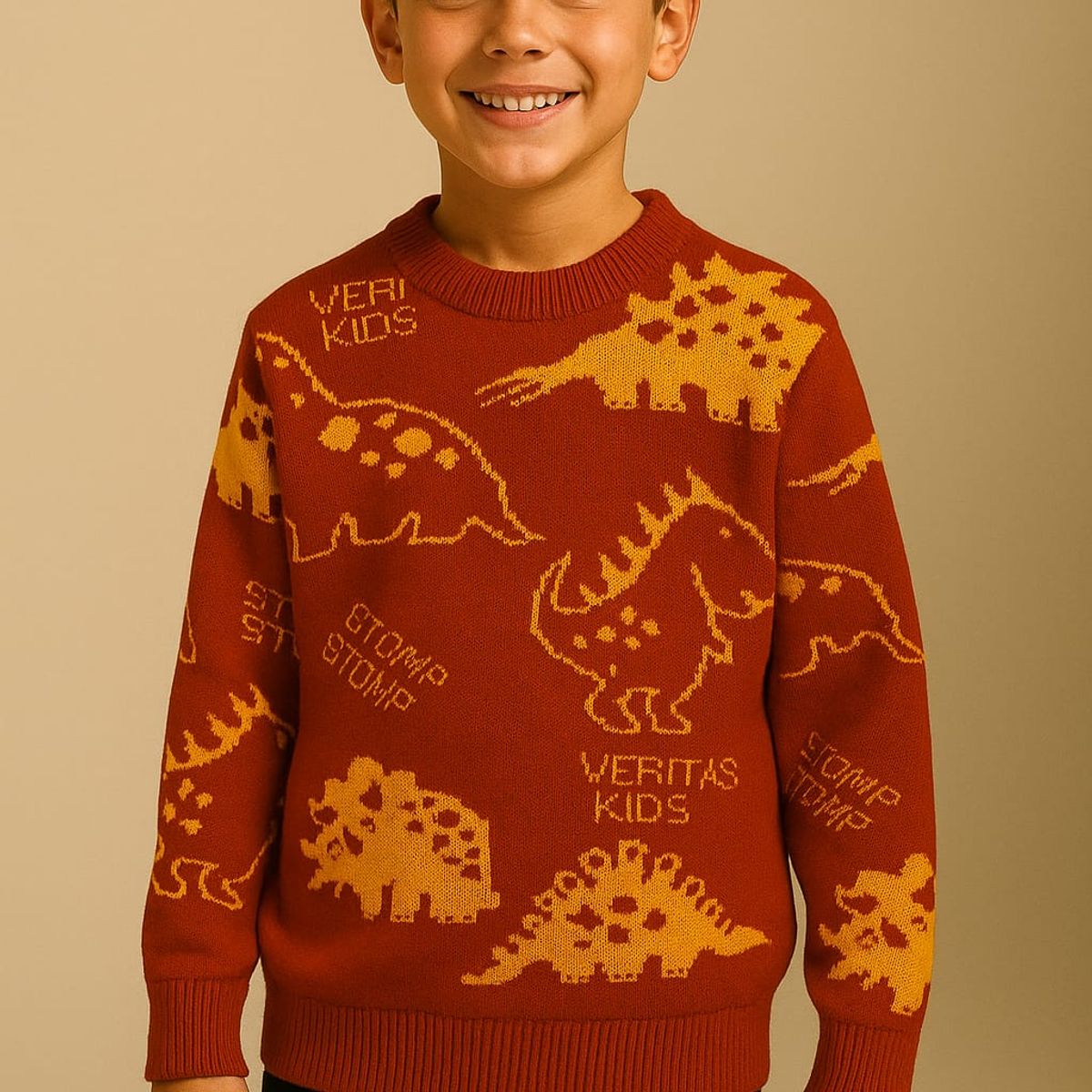 GENERICO - Chompa de invierno para niños  Suéter de lana diseño dinosaurios Rojo