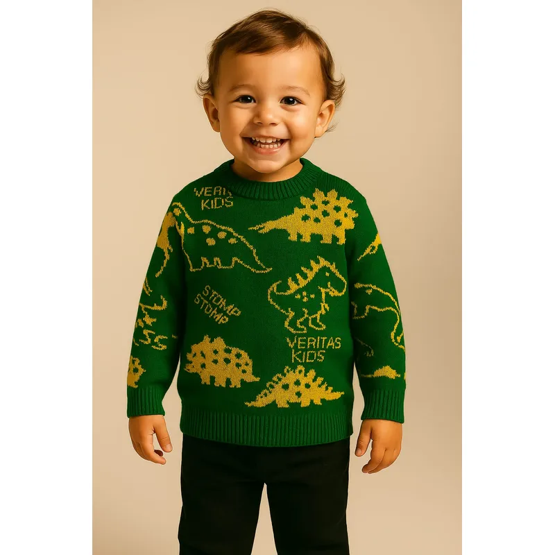 GENERICO - Chompa de invierno para niños  Suéter de lana diseño dinosaurios Verde