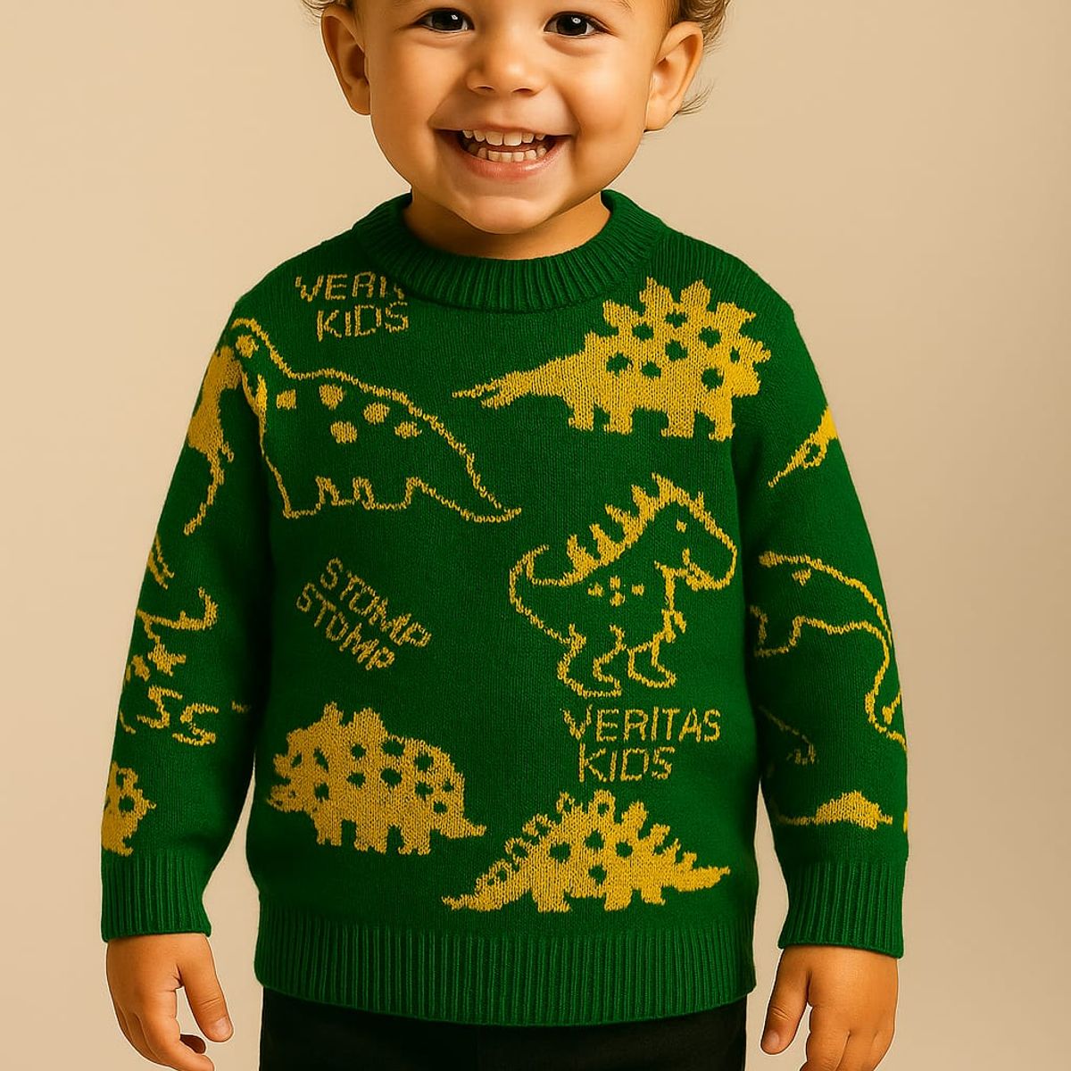 GENERICO - Chompa de invierno para niños  Suéter de lana diseño dinosaurios Verde