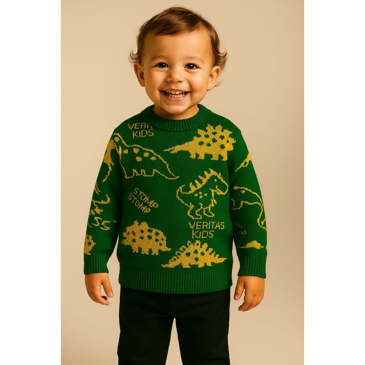 GENERICO - Chompa de invierno para niños  Suéter de lana diseño dinosaurios Verde