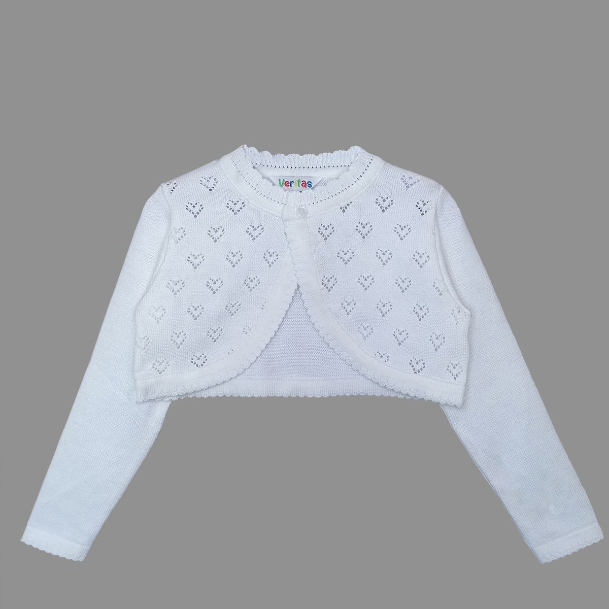 GENERICO - BOLERO TEJIDO NIÑA COLOR BLANCO PATRON CORAZONES