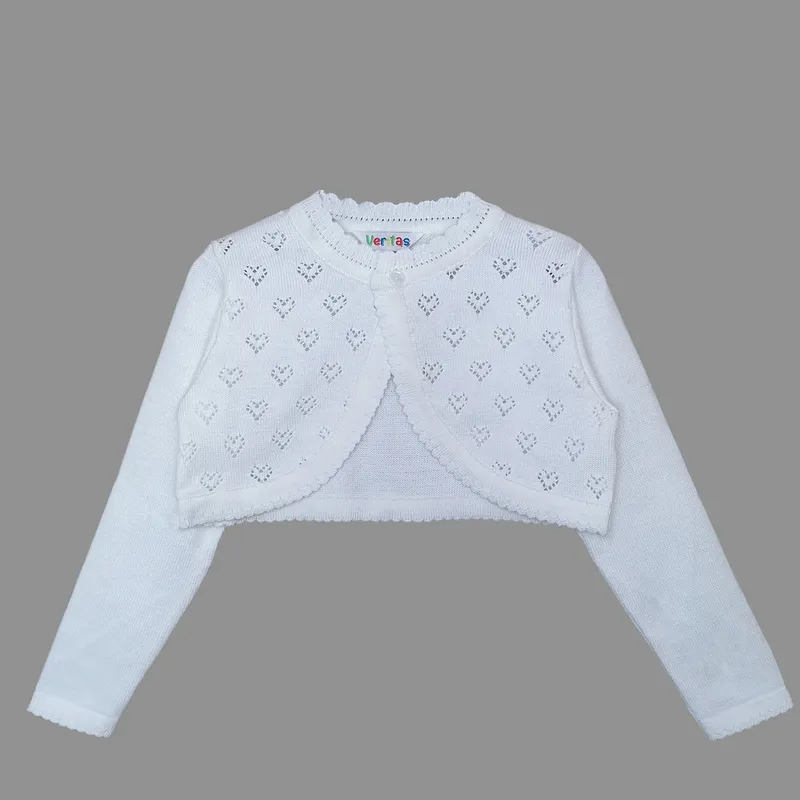 GENERICO - BOLERO TEJIDO NIÑA COLOR BLANCO PATRON CORAZONES