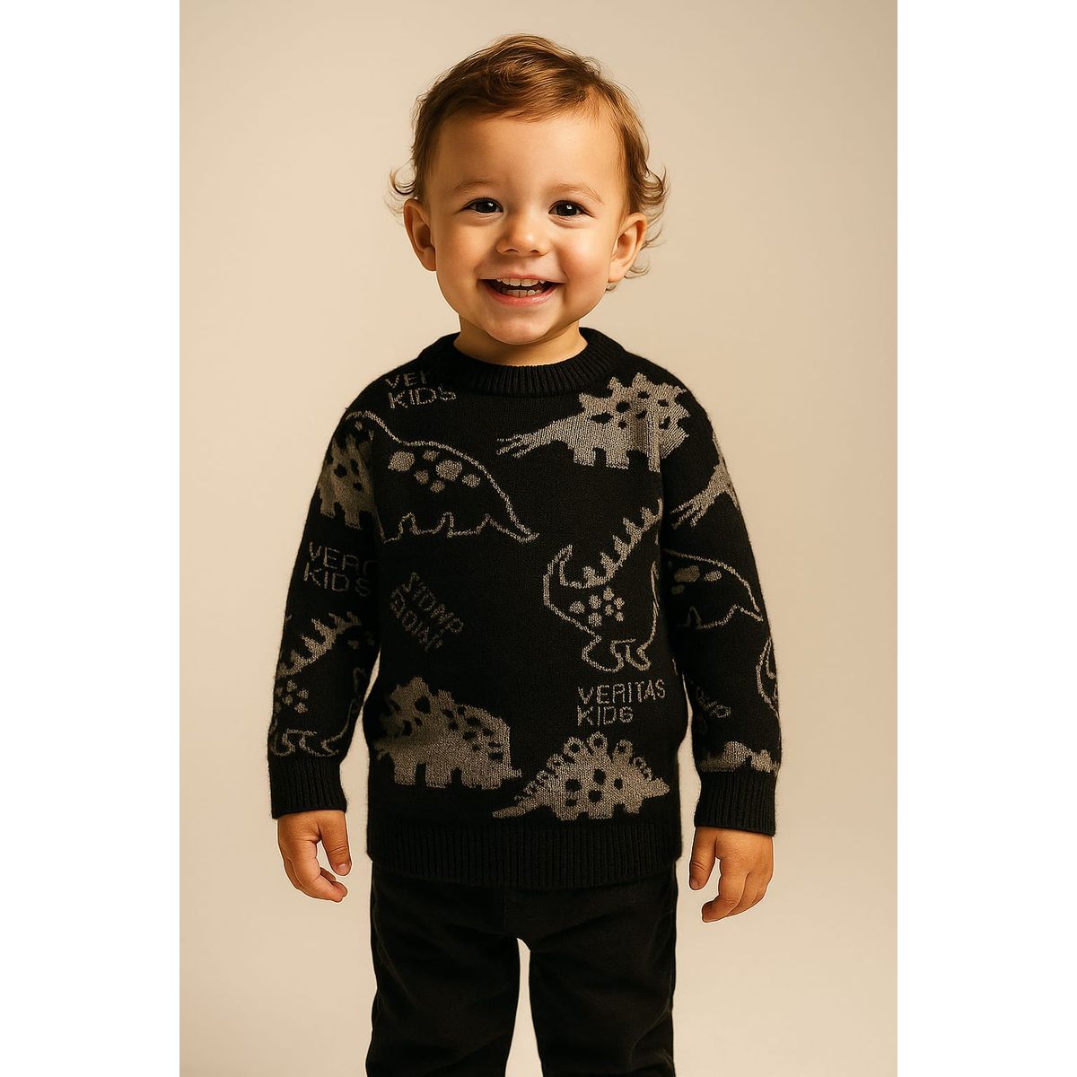 GENERICO - Chompa de invierno para niños  chompa de lana diseño dinosaurios Negro