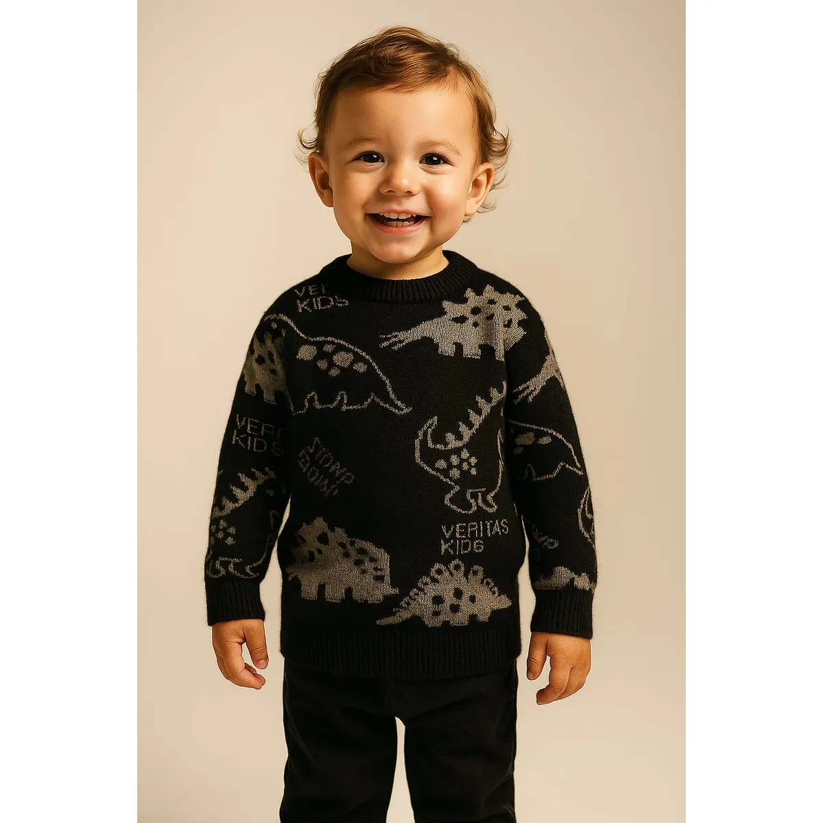 GENERICO - Chompa de invierno para niños  chompa de lana diseño dinosaurios Negro