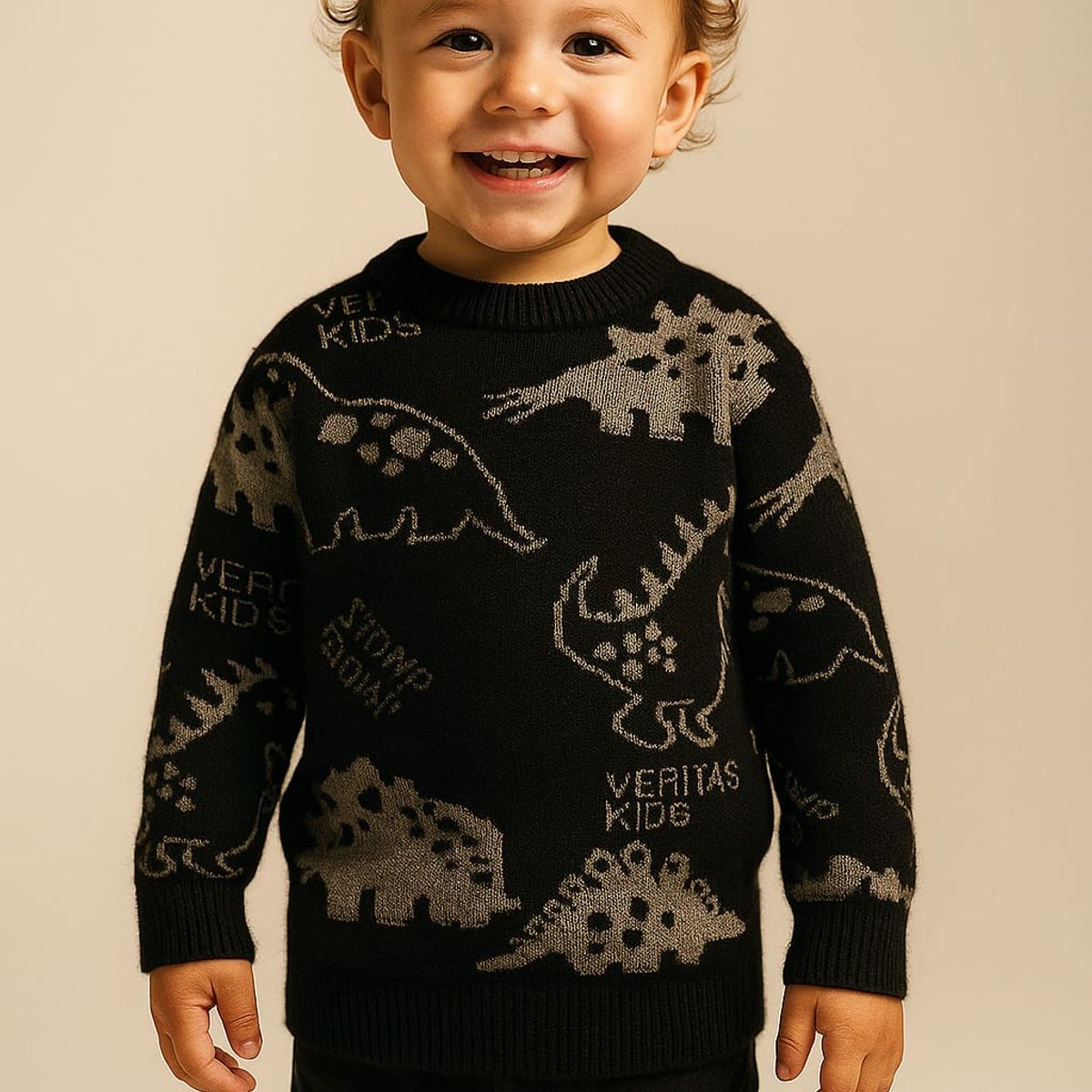 GENERICO - Chompa de invierno para niños  chompa de lana diseño dinosaurios Negro