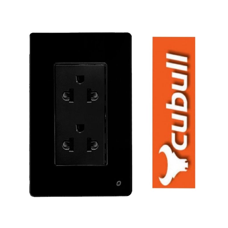 CUBULL - PACK X 5 UND : TOMACORRIENTE DOBLE CON L/TIERRA NEGRO CUBULL L2-021