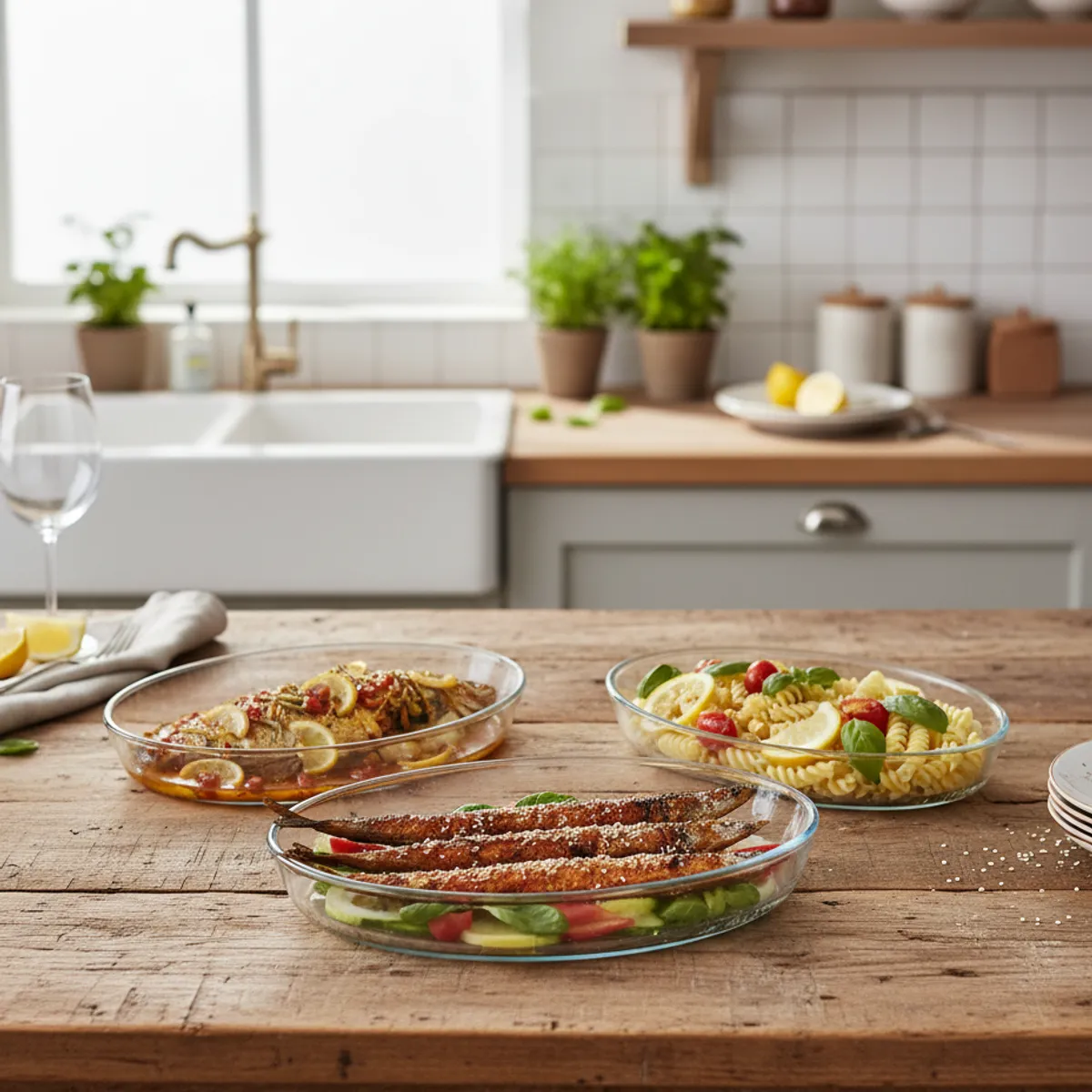GENERICO - Set x 3 Bandeja Ovaladas de Vidrio 1.6L /3L /4L Resistente al Calor.