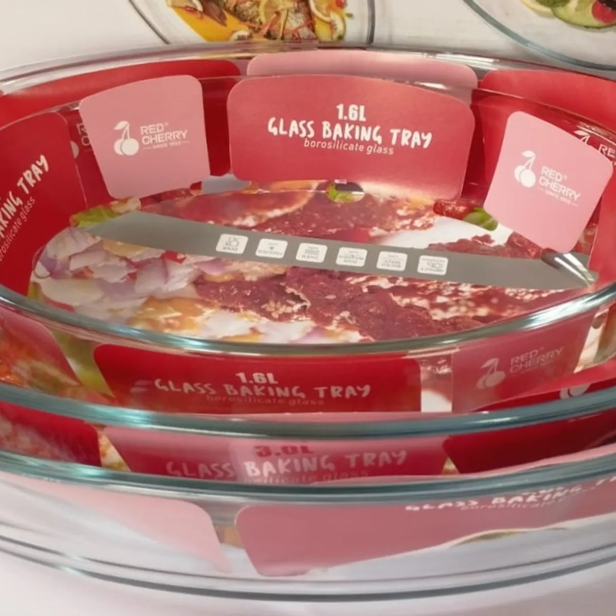 GENERICO - Set x 3 Bandeja Ovaladas de Vidrio 1.6L /3L /4L Resistente al Calor.