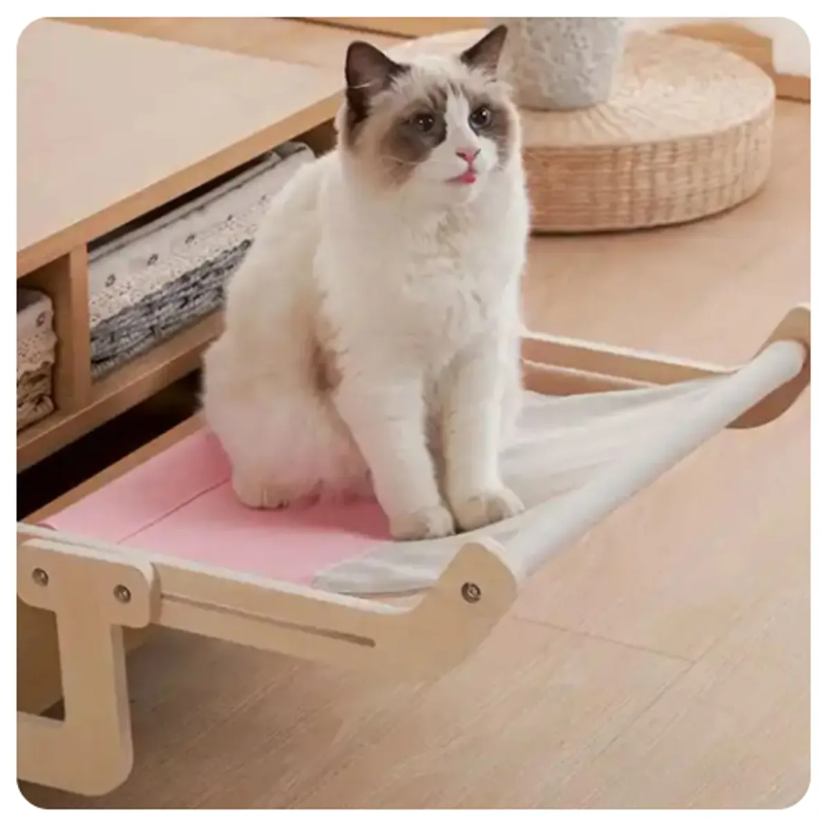 GENERICO - Cama para gato tipo hamaca de madera - Rosado