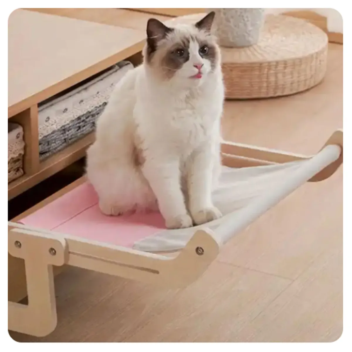 GENERICO - Cama para gato tipo hamaca de madera - Rosado