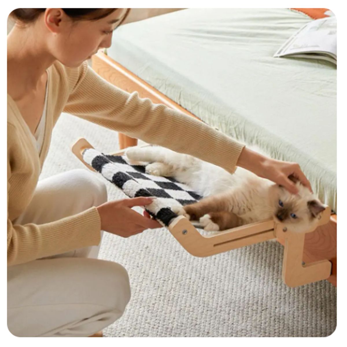 GENERICO - Cama para gato tipo hamaca de madera - BN