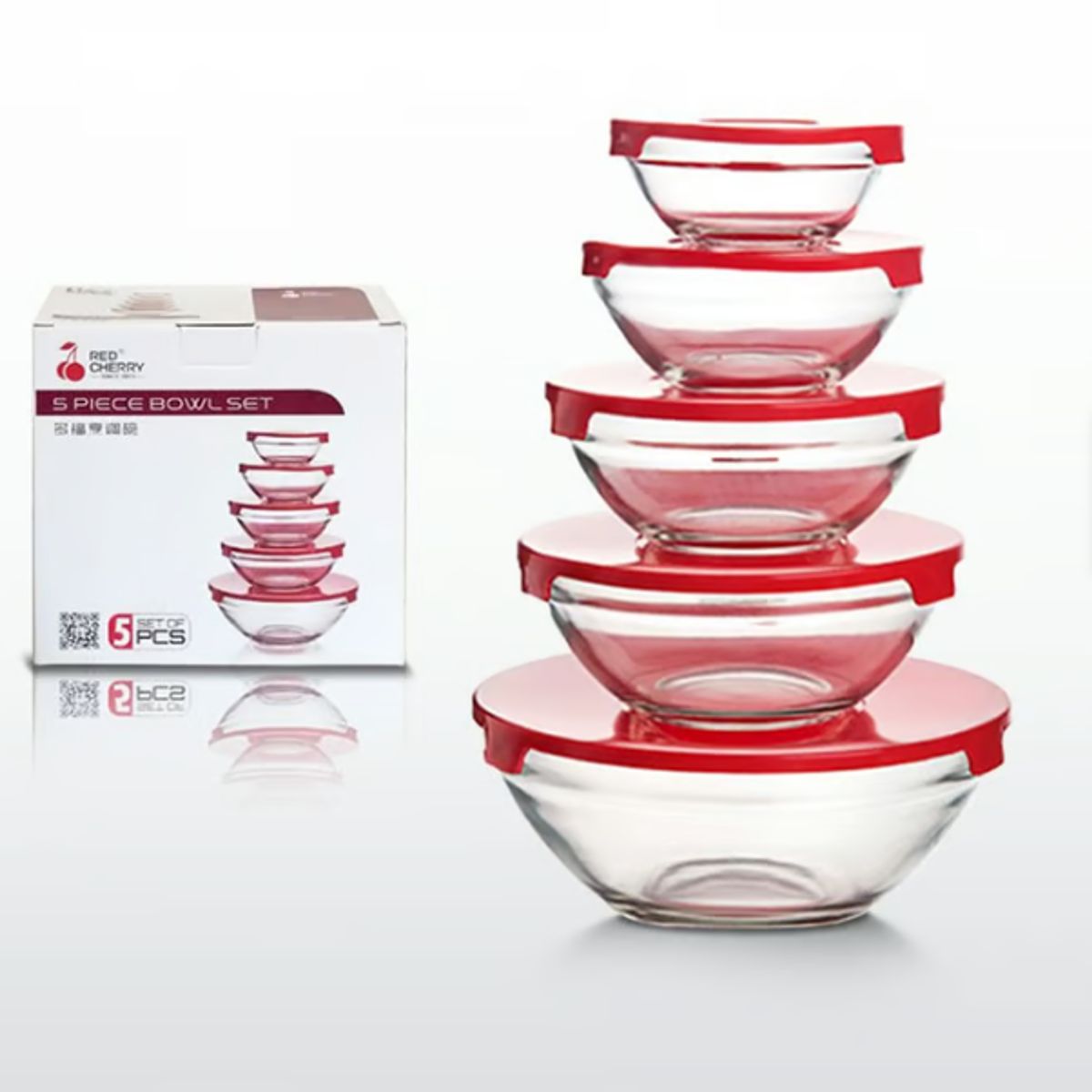 GENERICO - Set de Bowls de Vidrio Templado con Tapa x 5 Piezas